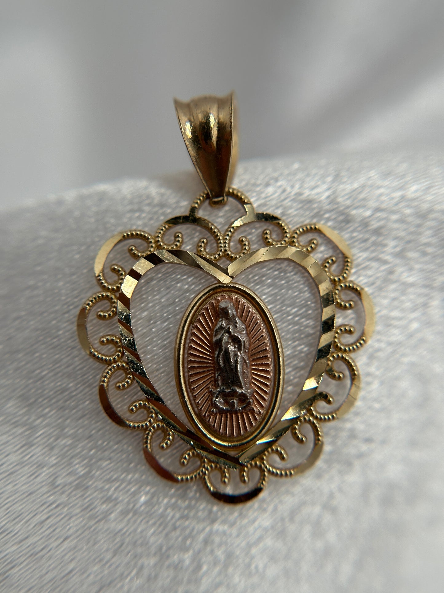 14k Tri-color Gold Virgin Mary Pendant