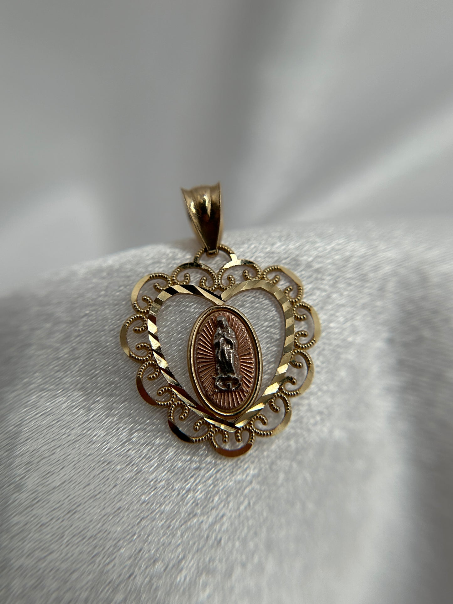 14k Tri-color Gold Virgin Mary Pendant
