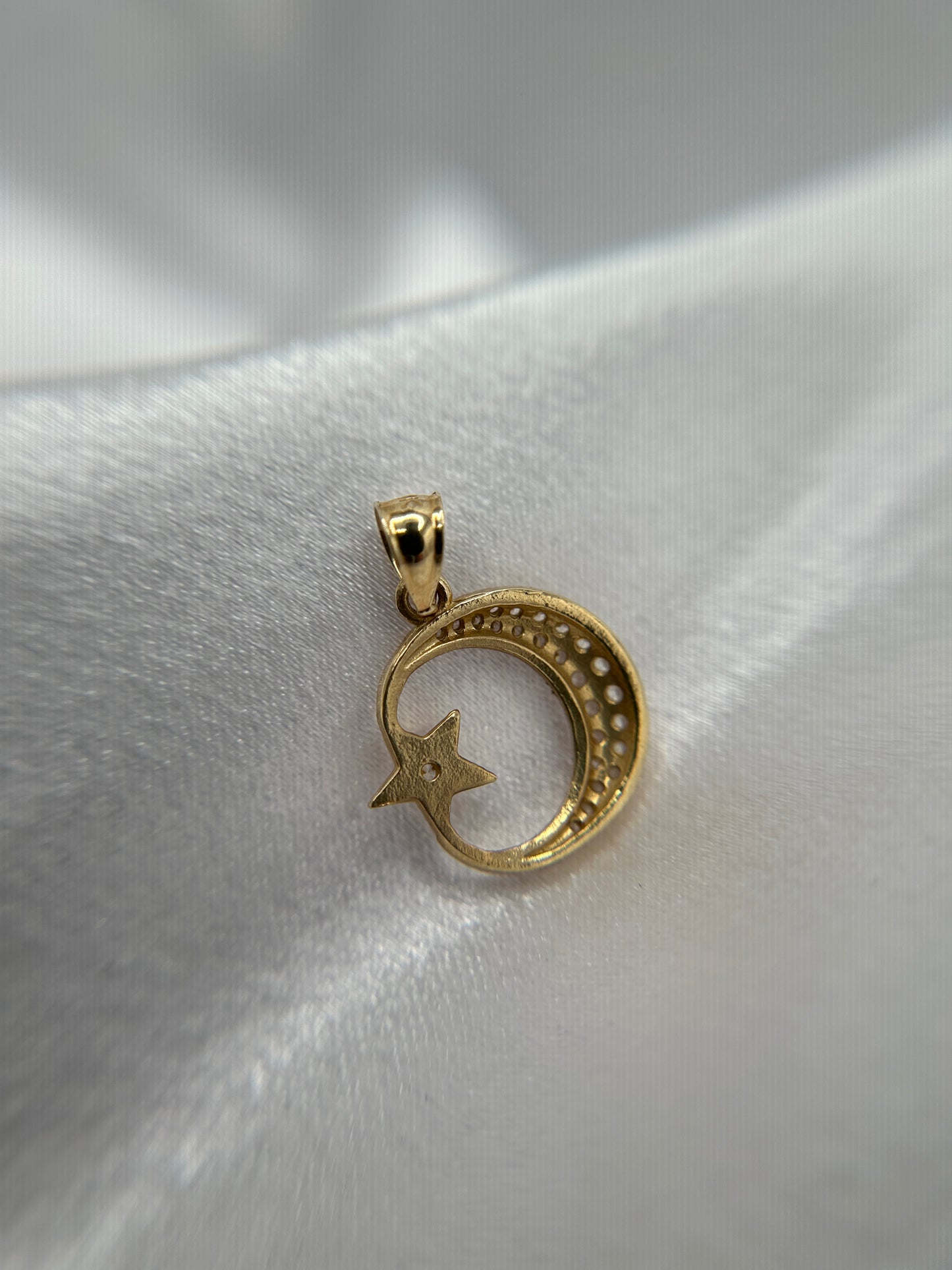 14k Gold Moon & Star Pendant