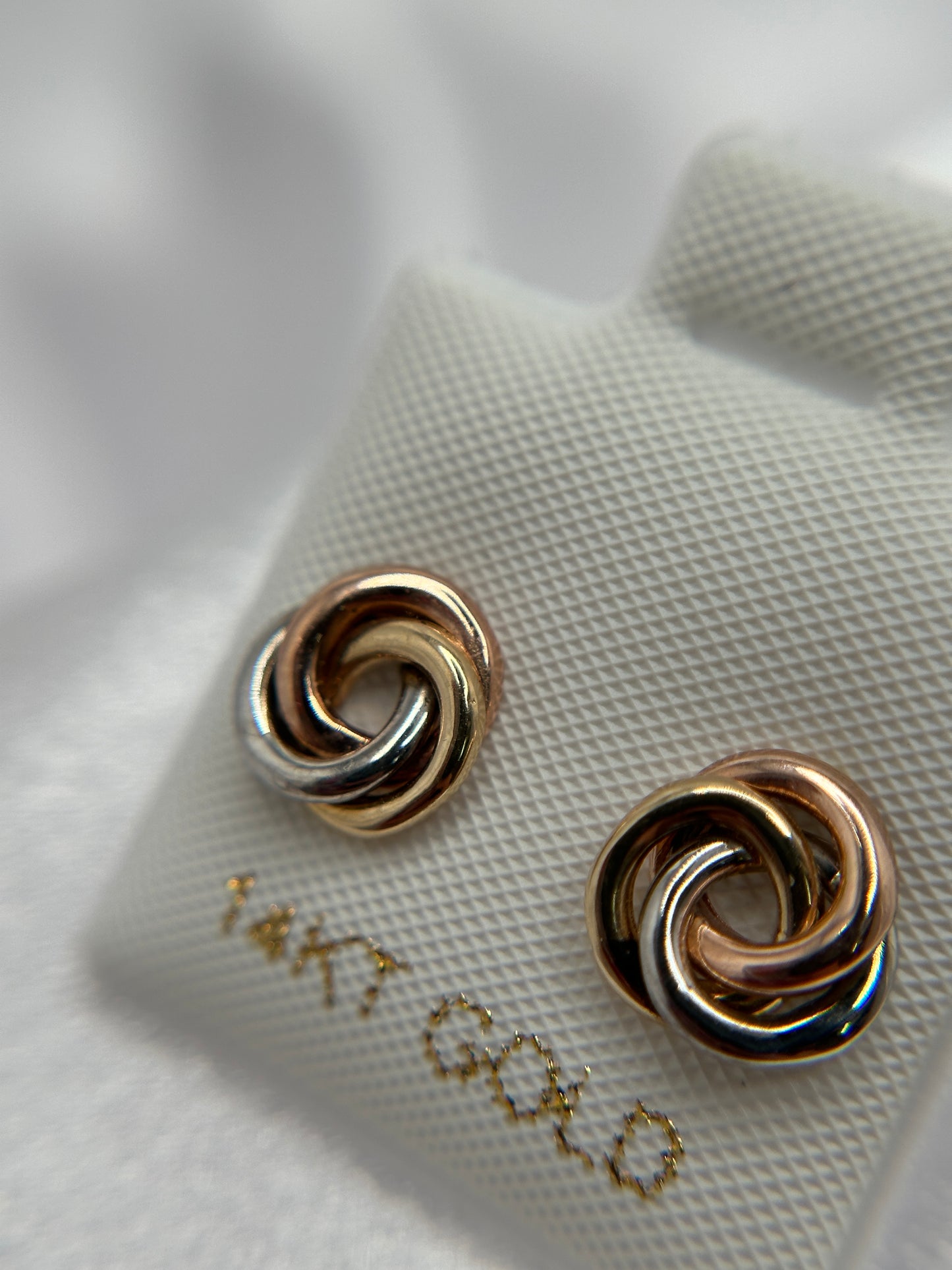 14k Tri-color Gold Knot Earrings