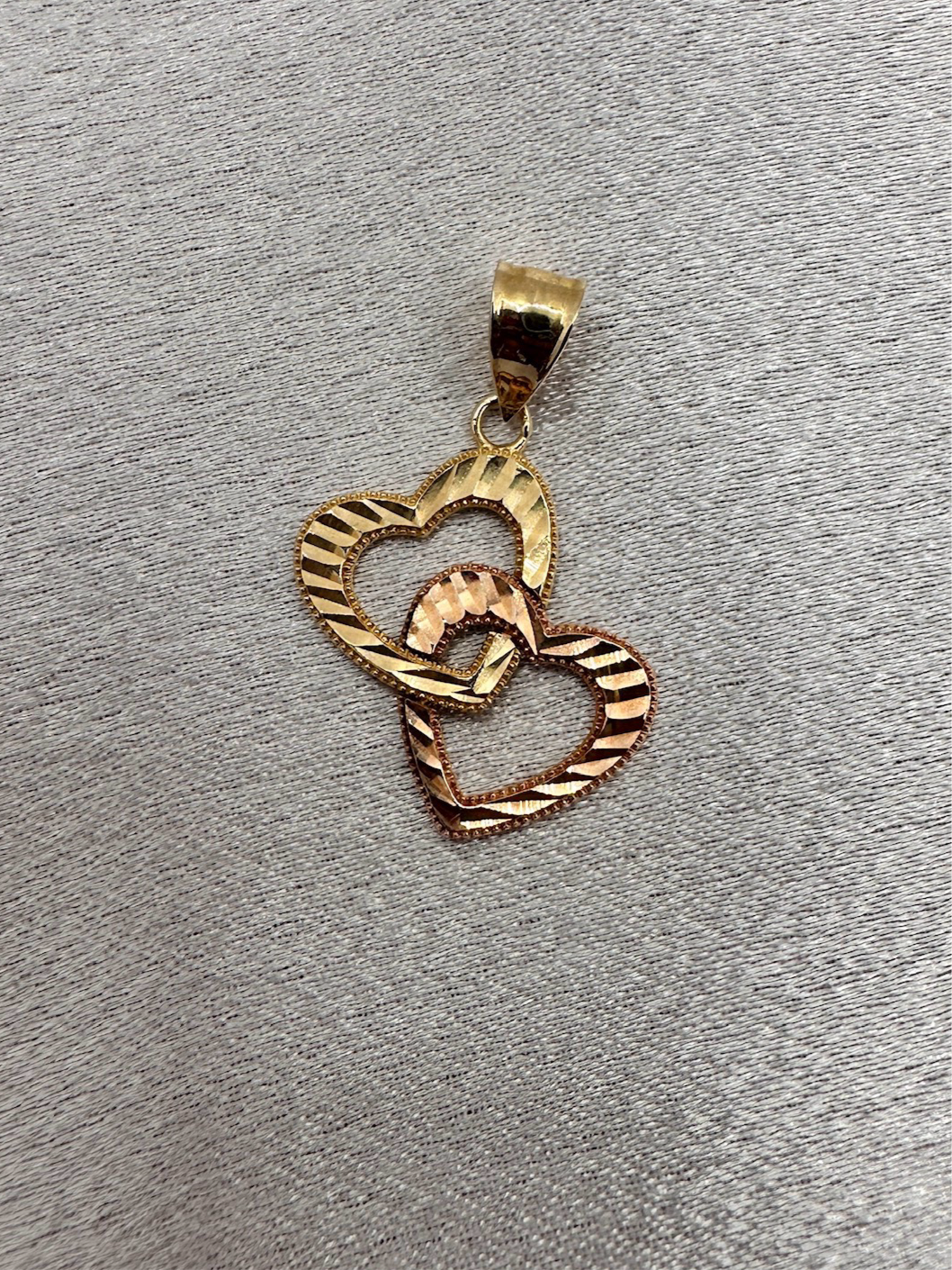 14K Two Gold Double Heart Pendant