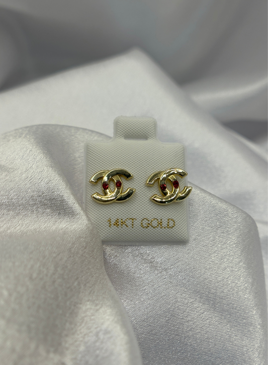 14K Gold Double C Earrings