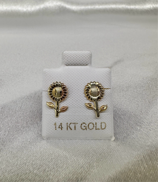 14K Tri-Color Gold Sunflower Earrings