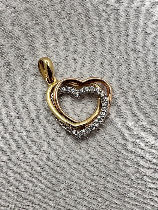 14K Gold Triple Heart Pendant