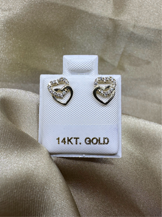 14K Gold Double Heart Earrings