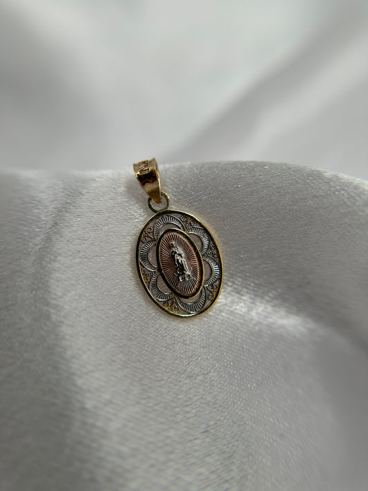 14k Tri-Color Gold Virgin Mary Pendant