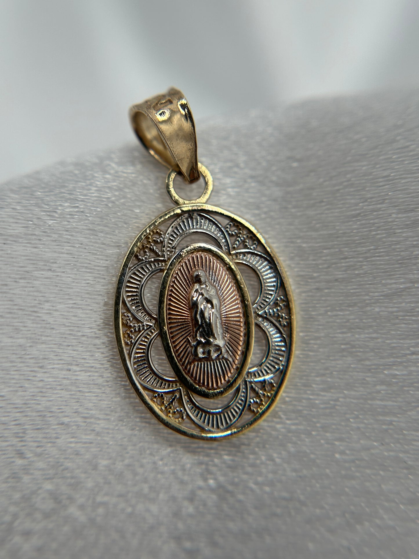 14k Tri-Color Gold Virgin Mary Pendant