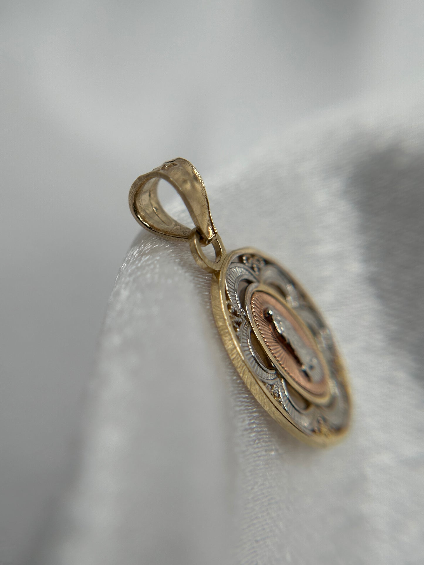 14k Tri-Color Gold Virgin Mary Pendant