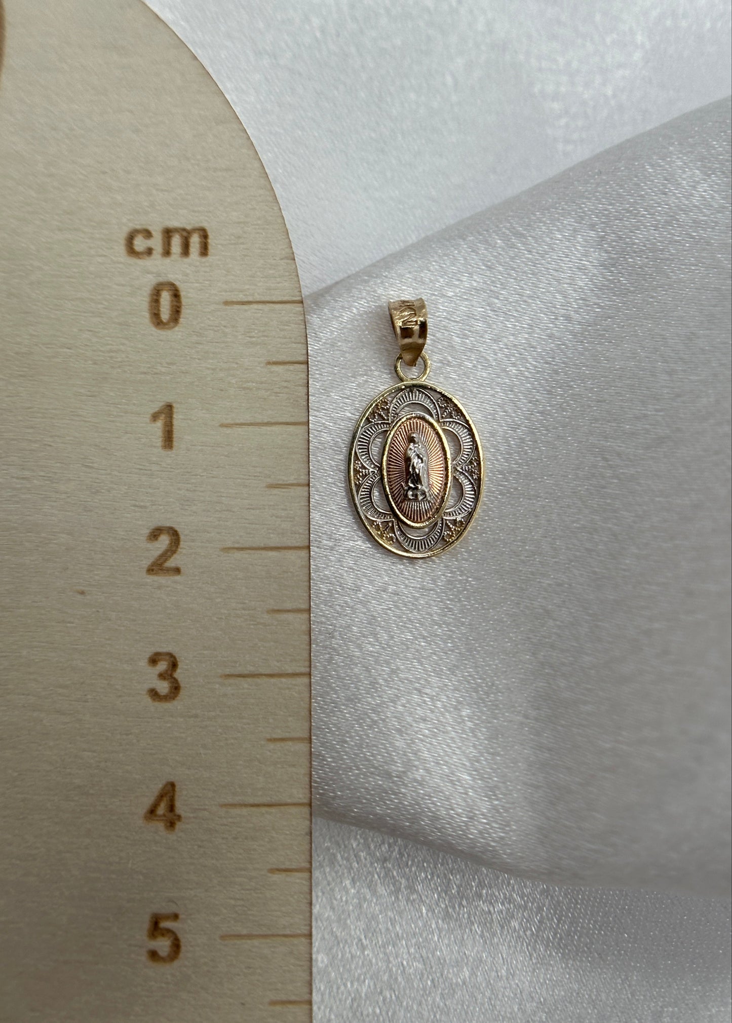 14k Tri-Color Gold Virgin Mary Pendant