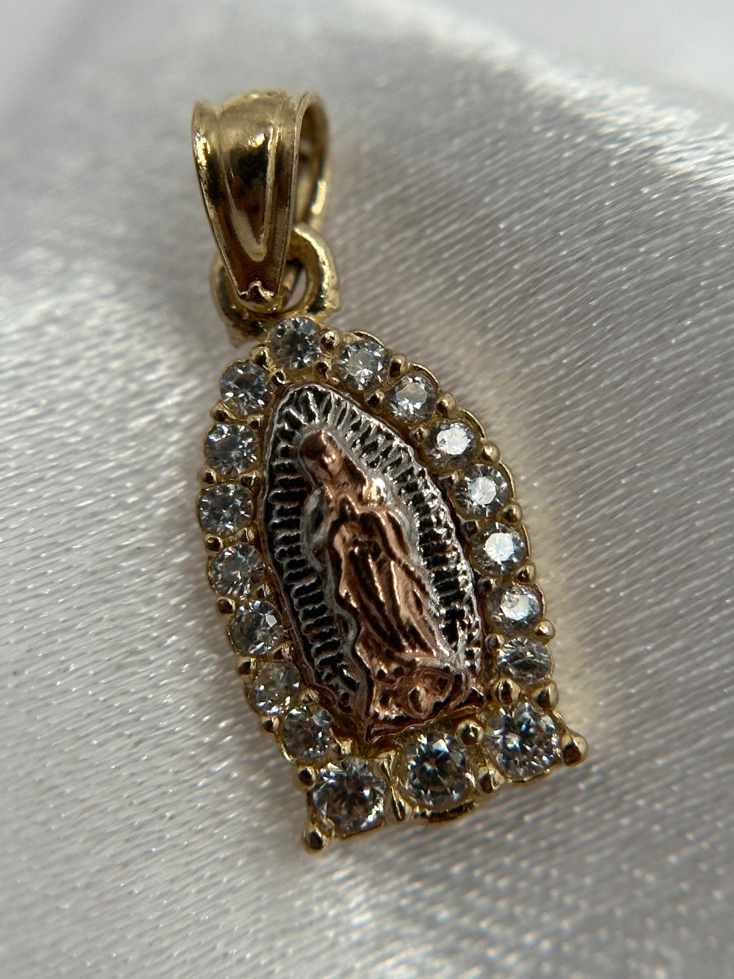 14k Gold Tri-color Gold Virgin Mary Pendant