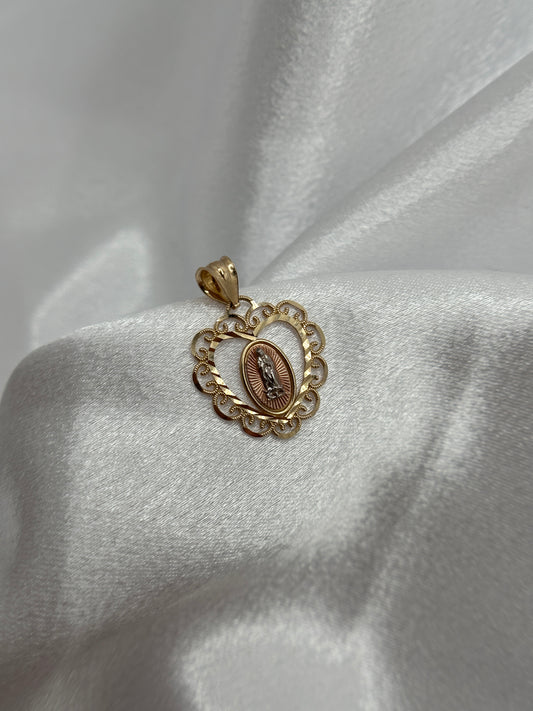 14k Tri-color Gold Virgin Mary Pendant