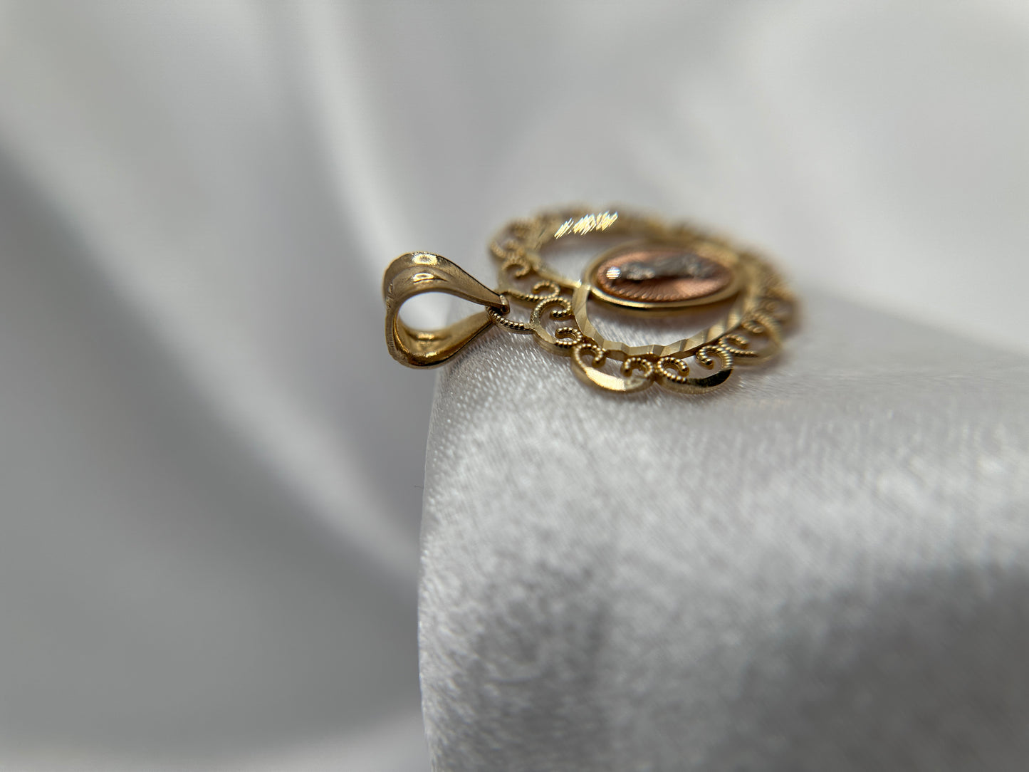 14k Tri-color Gold Virgin Mary Pendant