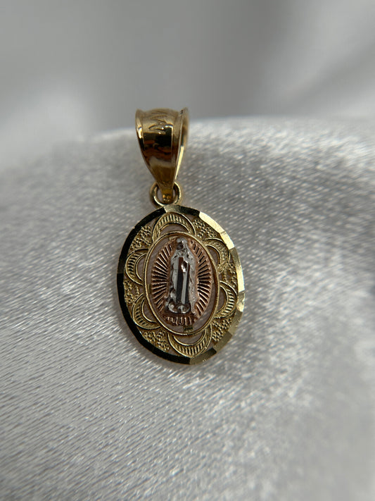 14k Tri-Color Gold Virgin Mary Pendant