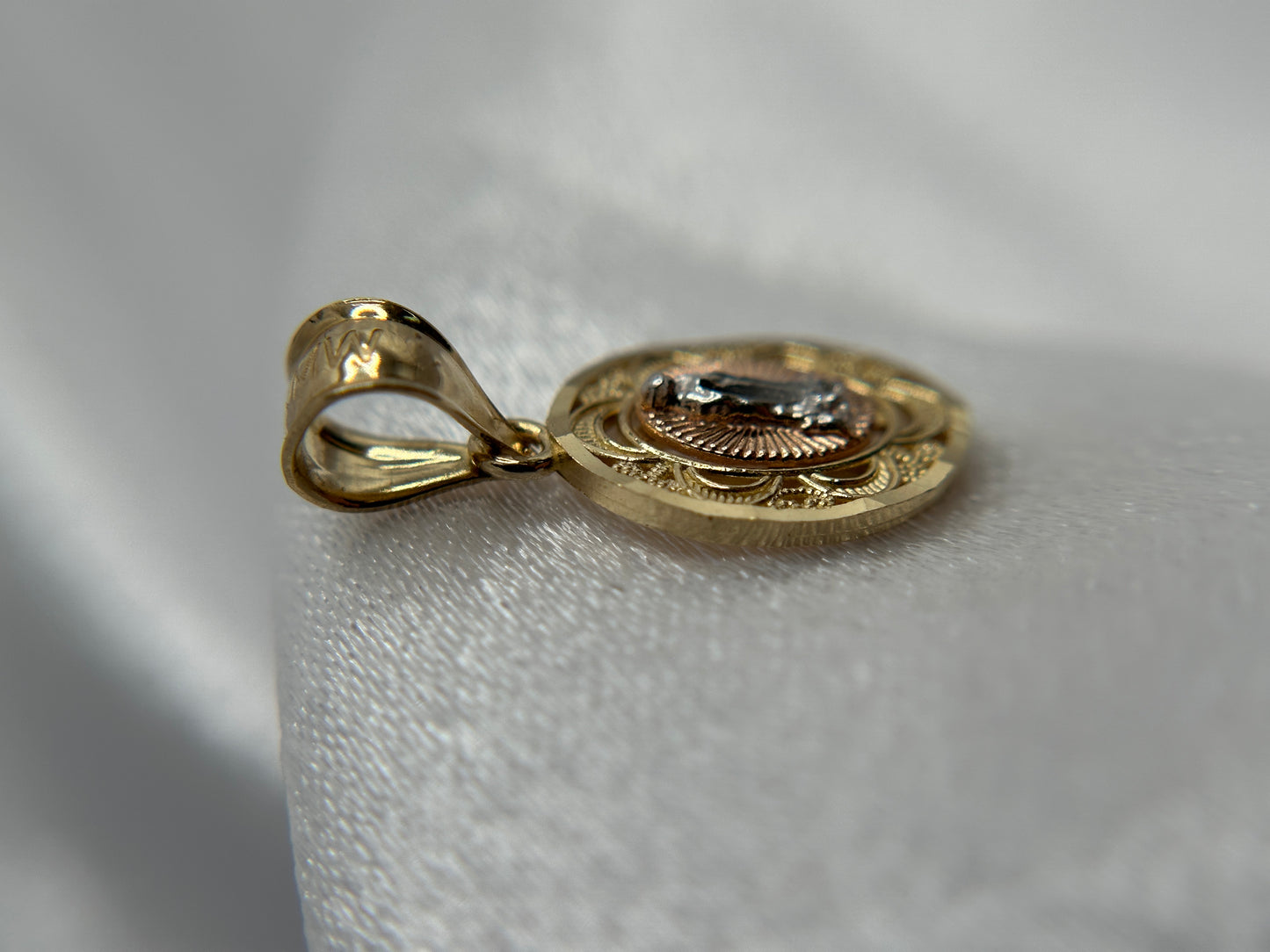 14k Tri-Color Gold Virgin Mary Pendant