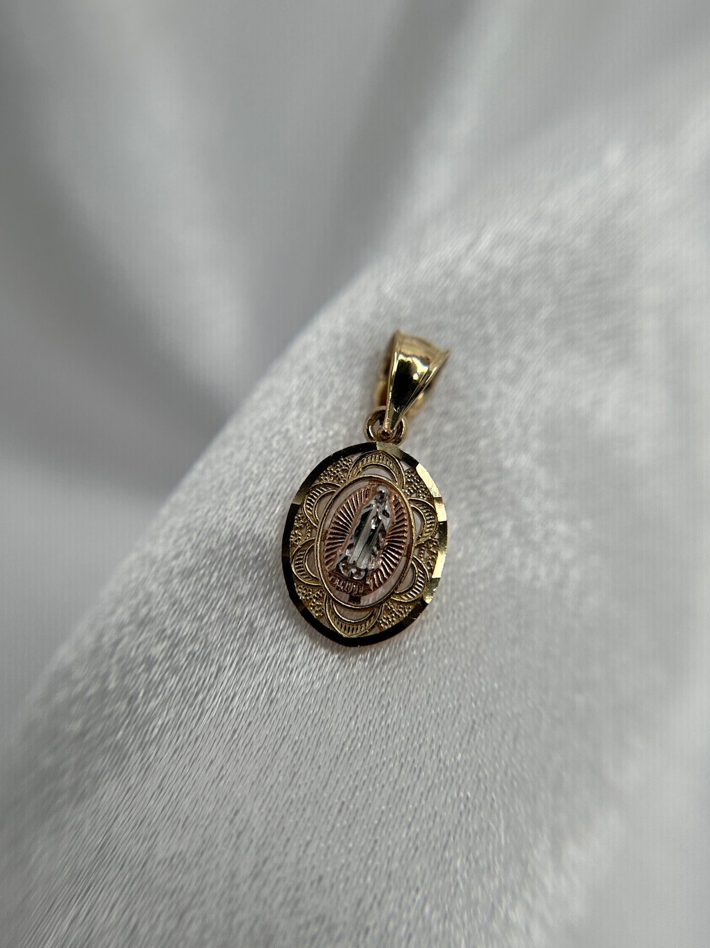 14k Tri-Color Gold Virgin Mary Pendant