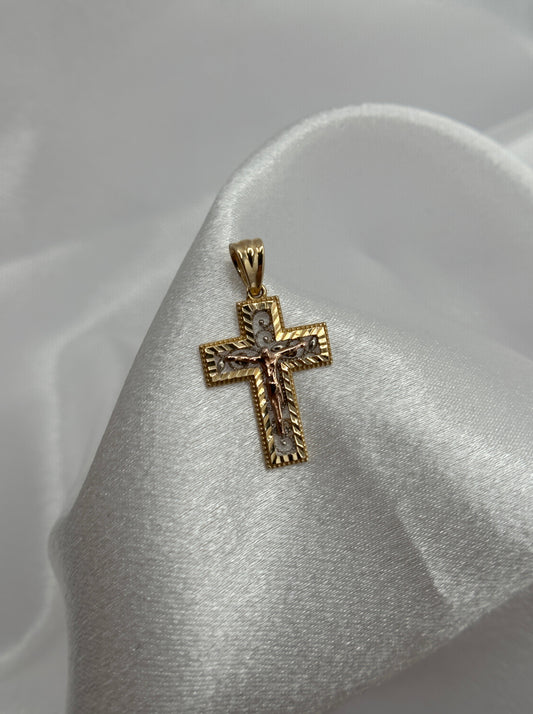 14k Tri-color Gold Cross Pendant