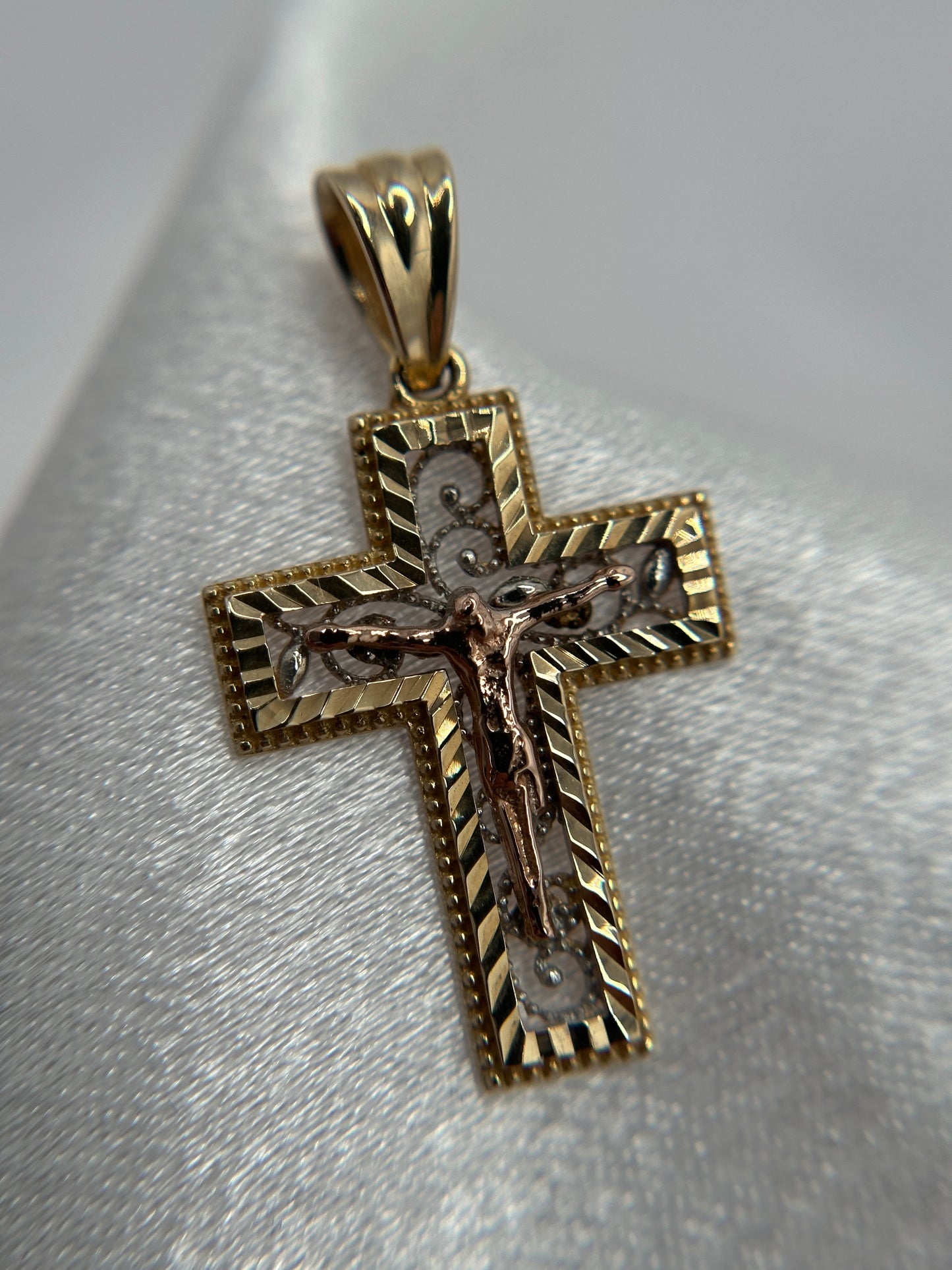 14k Tri-color Gold Cross Pendant