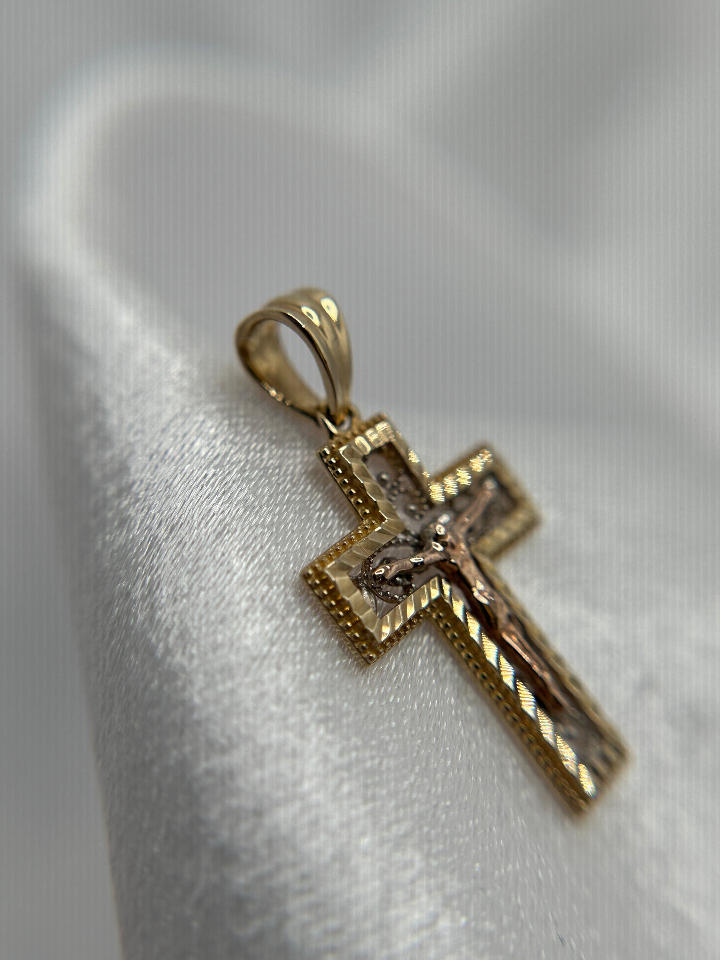 14k Tri-color Gold Cross Pendant