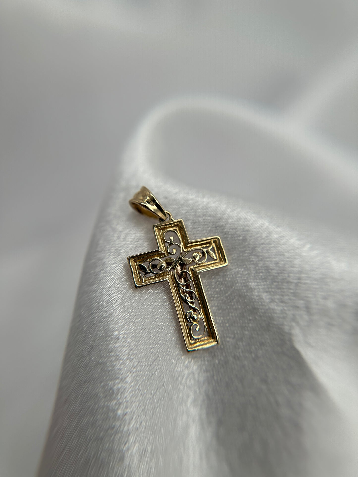 14k Tri-color Gold Cross Pendant