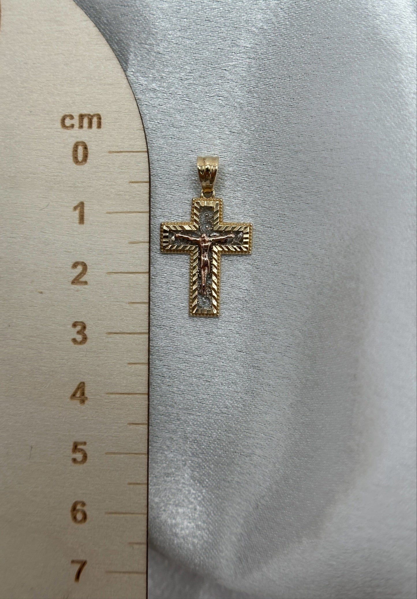14k Tri-color Gold Cross Pendant