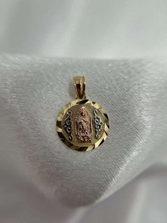 14k Tri-color Gold Virgin Mary Pendant