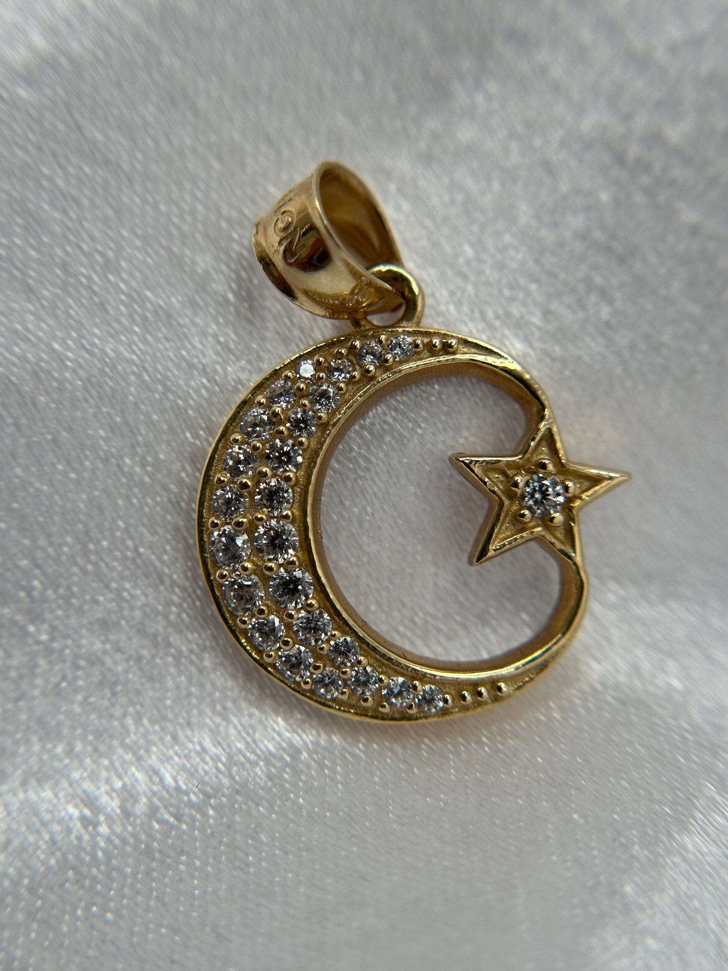 14k Gold Moon & Star Pendant