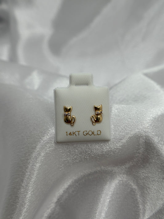 14k Gold Cat Earrings
