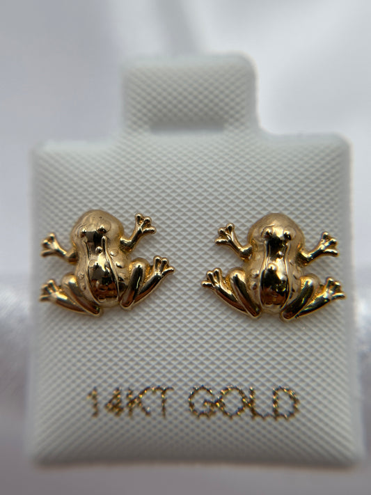 14k Gold Frog Earrings