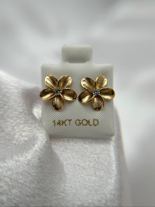 14k Gold Plumeria Flower Earrings